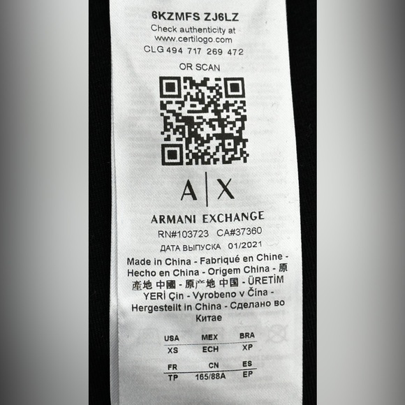 armani exchange Velour black sweatshirt 
style:6KZMFS ZJ6LZ 1200 - Picture 7 of 7